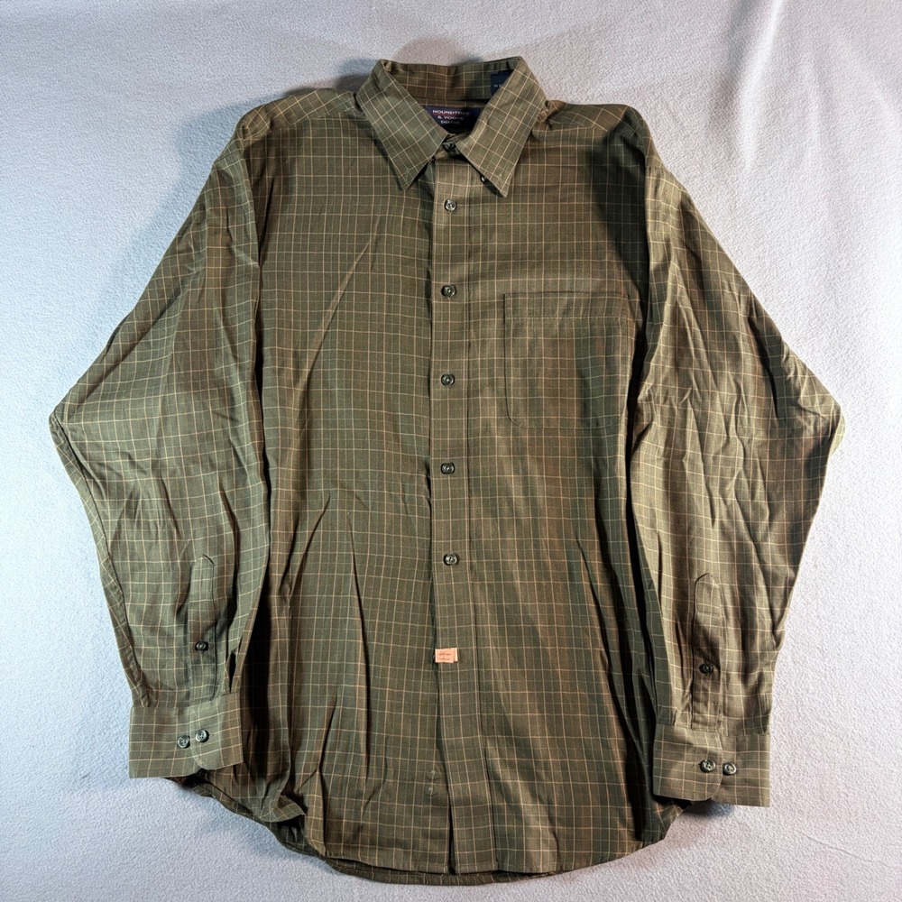 Roundtree & Yorke Mens Large Green Easy Care Plaid Button Down Long Sleeve Shirt
